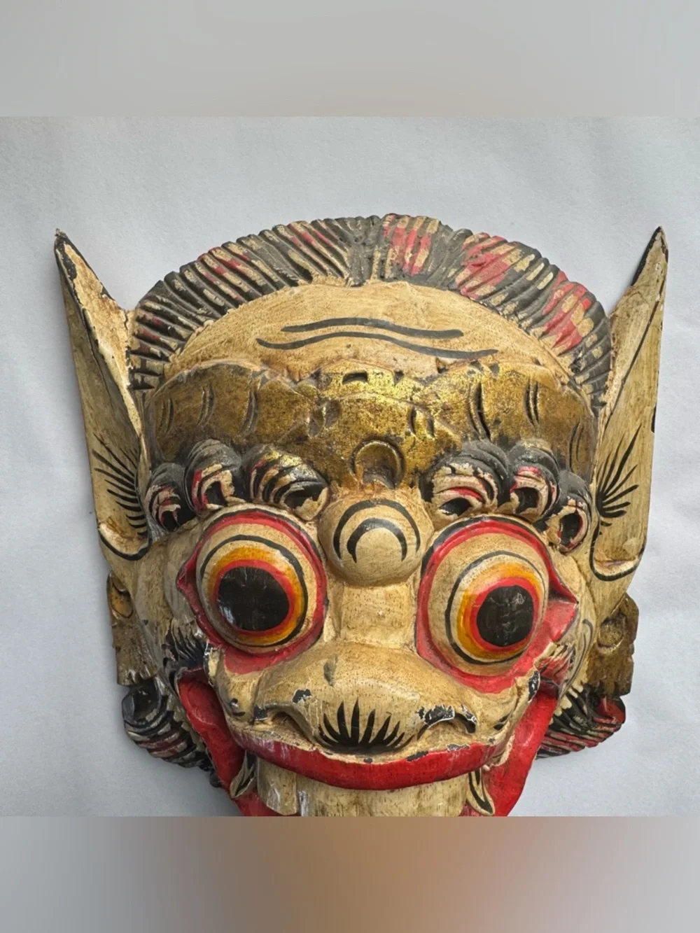 Vintage Balinese Wooden Hand Carved Mask Indonesian Wall Art Cultural Folk Art